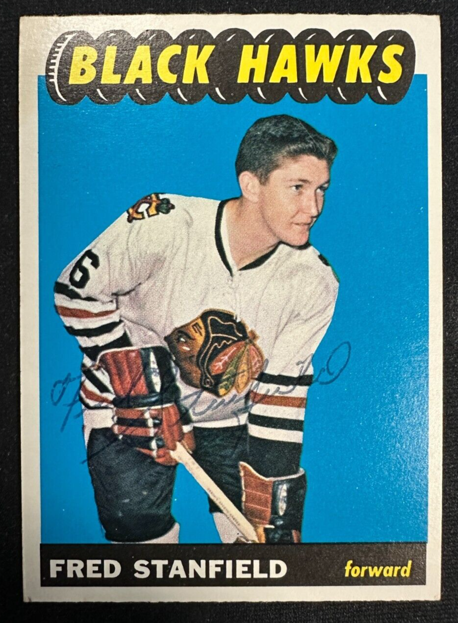 1965-66 Topps / O-PEE-CHEE Fred Stanfield Autographed Rookie Card #63