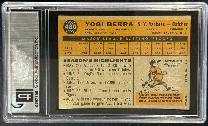 1960 Topps Yogi Berra Card GAI 7 NM HOF New York Yankees