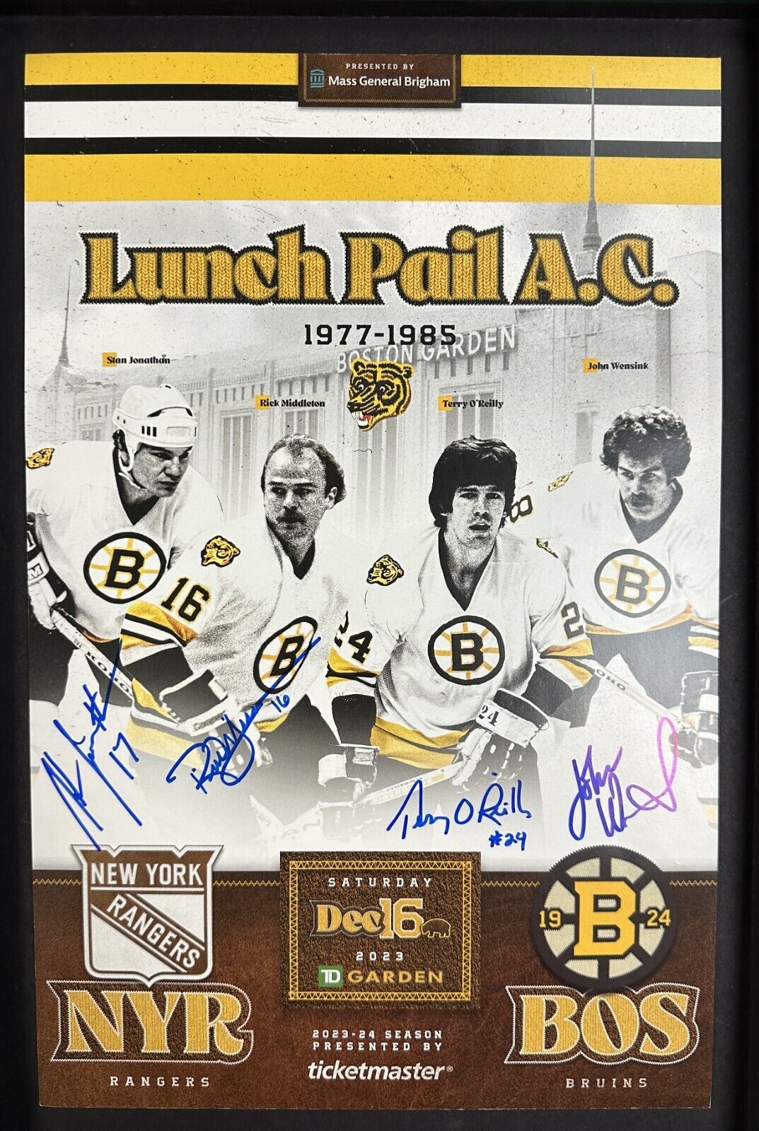 1977-85 Lunch Pail Gang Bruins Signed Poster Jonathan O'Reilly Wensink Jonathan