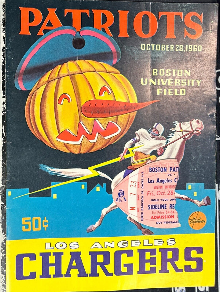 Oct 28, 1960 Boston Patriots Vs LA Chargers Program & Ticket AFL First Season