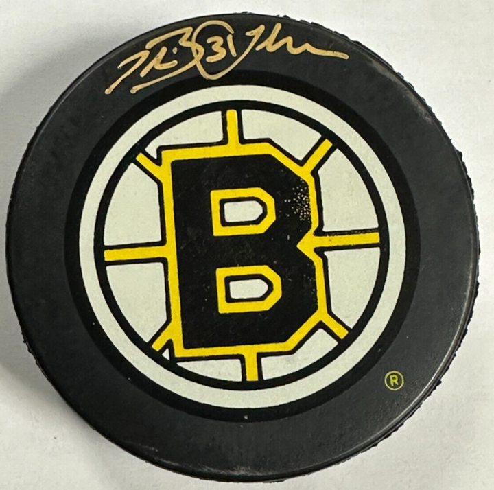 Blaine Lacher Autographed Boston Bruins Official Game Hockey Puck BAS