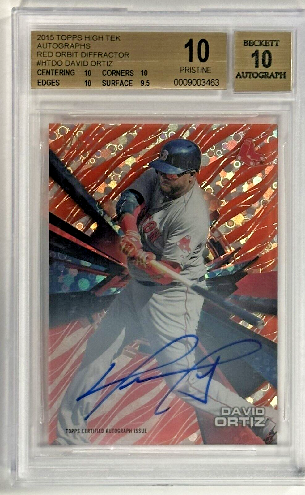 2015 Topps High Tek Red Orbit Diffractor David Ortiz Signed Card BGS 10 Auto 10