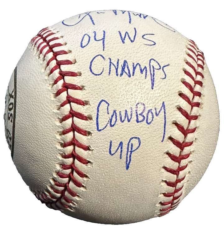 Kevin Millar Signed 2004 World Series Baseball W/04 WS Champs & Cowboy Up JSA