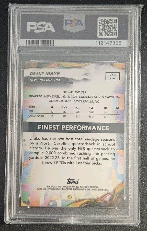 2024 Topps Finest #248 Drake Maye Rare Gold Geometric RC /20 PSA 10 Pop 4