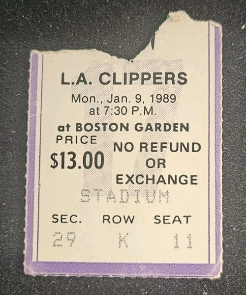1/9/89 Boston Celtics vs. Los Angeles Clippers Ticket Stub Robert Parish 25/17