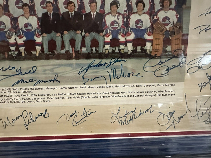 1979-80 Winnipeg Jets Autographed Team Photo Framed Hull Melrose Lukowich