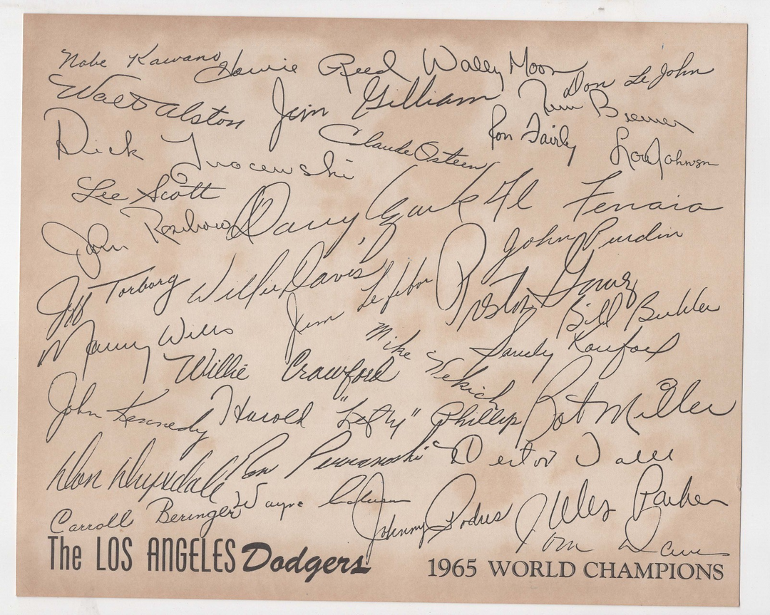 1965 World Series Champions Los Angeles Dodgers Baseball 8x10 Original