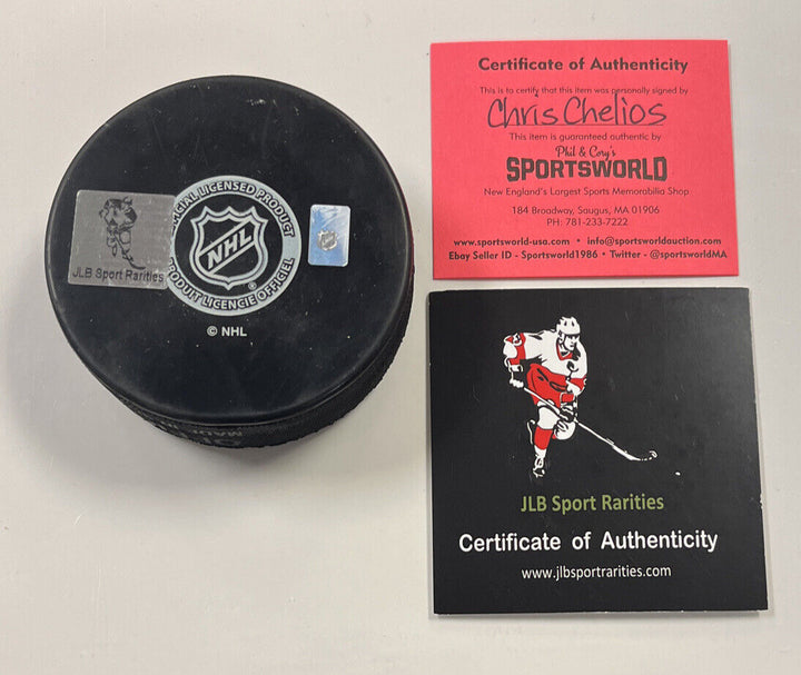 Chris Chelios HOF Inscribed Signed Montreal Canadians Puck Sportsworld JLB COA