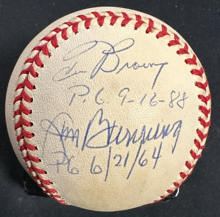 Tom Browning-Jim Bunning & Len Barker Signed Perfect Game Baseball