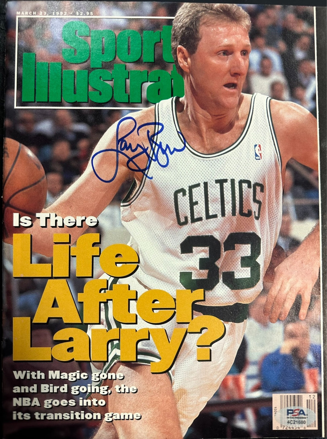 Larry Bird Autographed 3/23/1992 Sports Illustrated No Label PSA