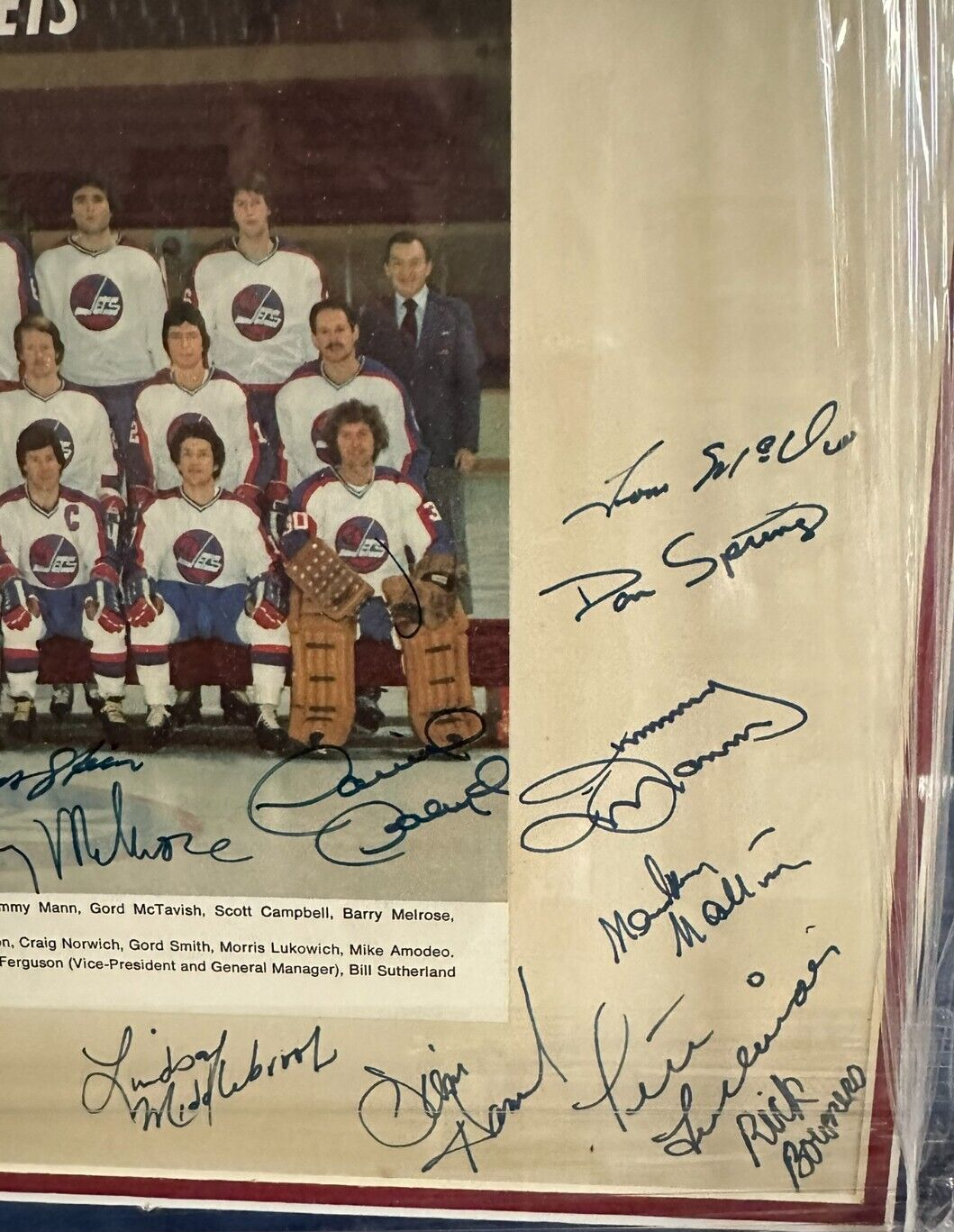 1979-80 Winnipeg Jets Autographed Team Photo Framed Hull Melrose Lukowich