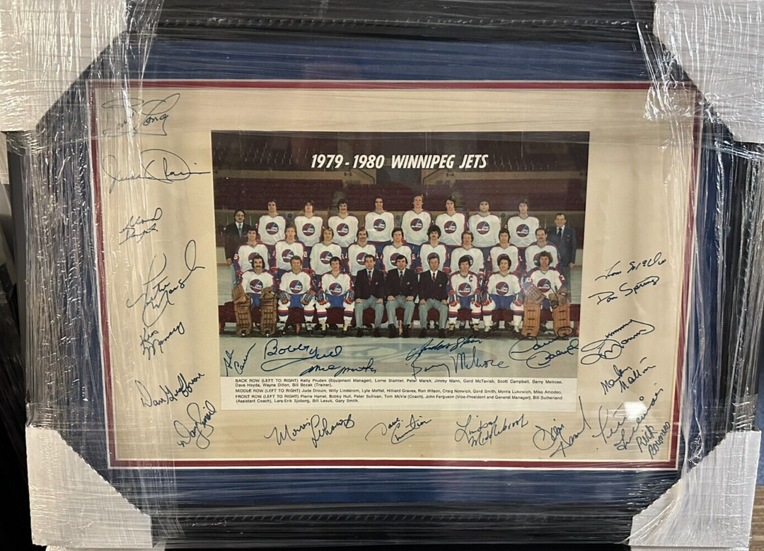 1979-80 Winnipeg Jets Autographed Team Photo Framed Hull Melrose Lukowich