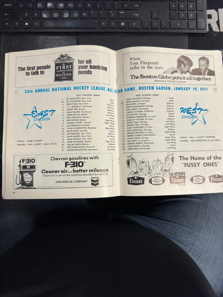 1971 NHL All-Star Gane Autographed Program & Ticket Stub Esposito Bucyk BAS