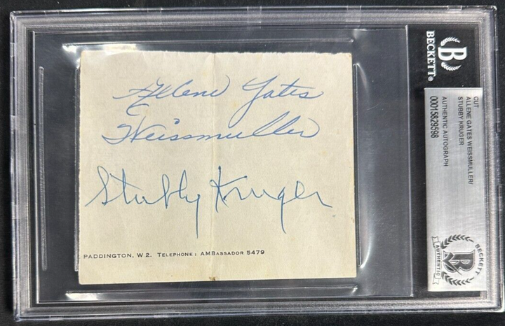 Allene Gates Weissmuller & Stubby Kruger Autographed Cut Signature Slabbed BAS