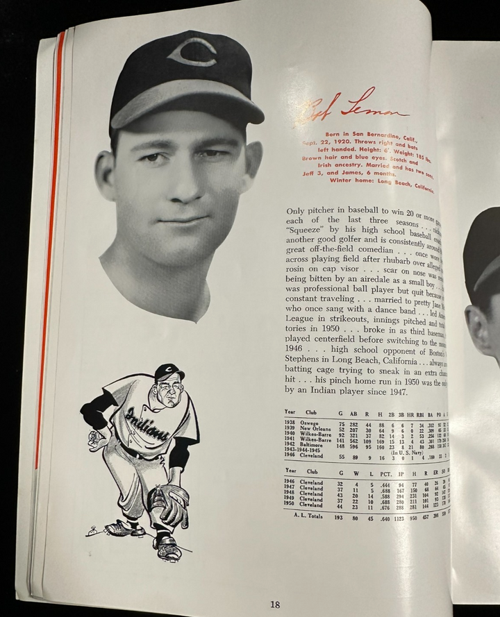 Vintage 1951 Cleveland Indians Baseball Yearbook Feller Lemon Rosen Doby