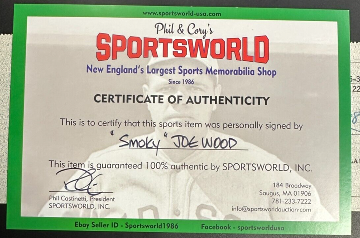 1951 Smoky Joe Wood Autographed Personal Check Boston Red Sox