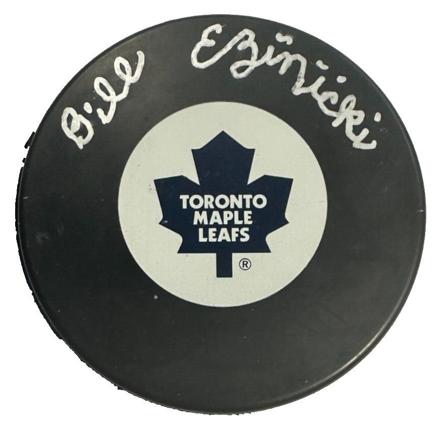 Bill Ezinicki Autographed Toronto Maple Leafs Hockey Puck BAS NHL