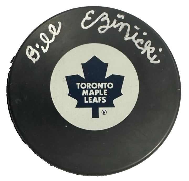 Bill Ezinicki Autographed Toronto Maple Leafs Hockey Puck BAS NHL