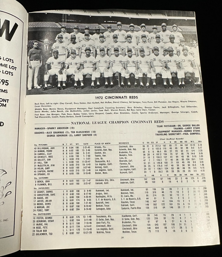1972 World Series Program Oakland A's Vs Cincinnati Reds Game 6 Scored