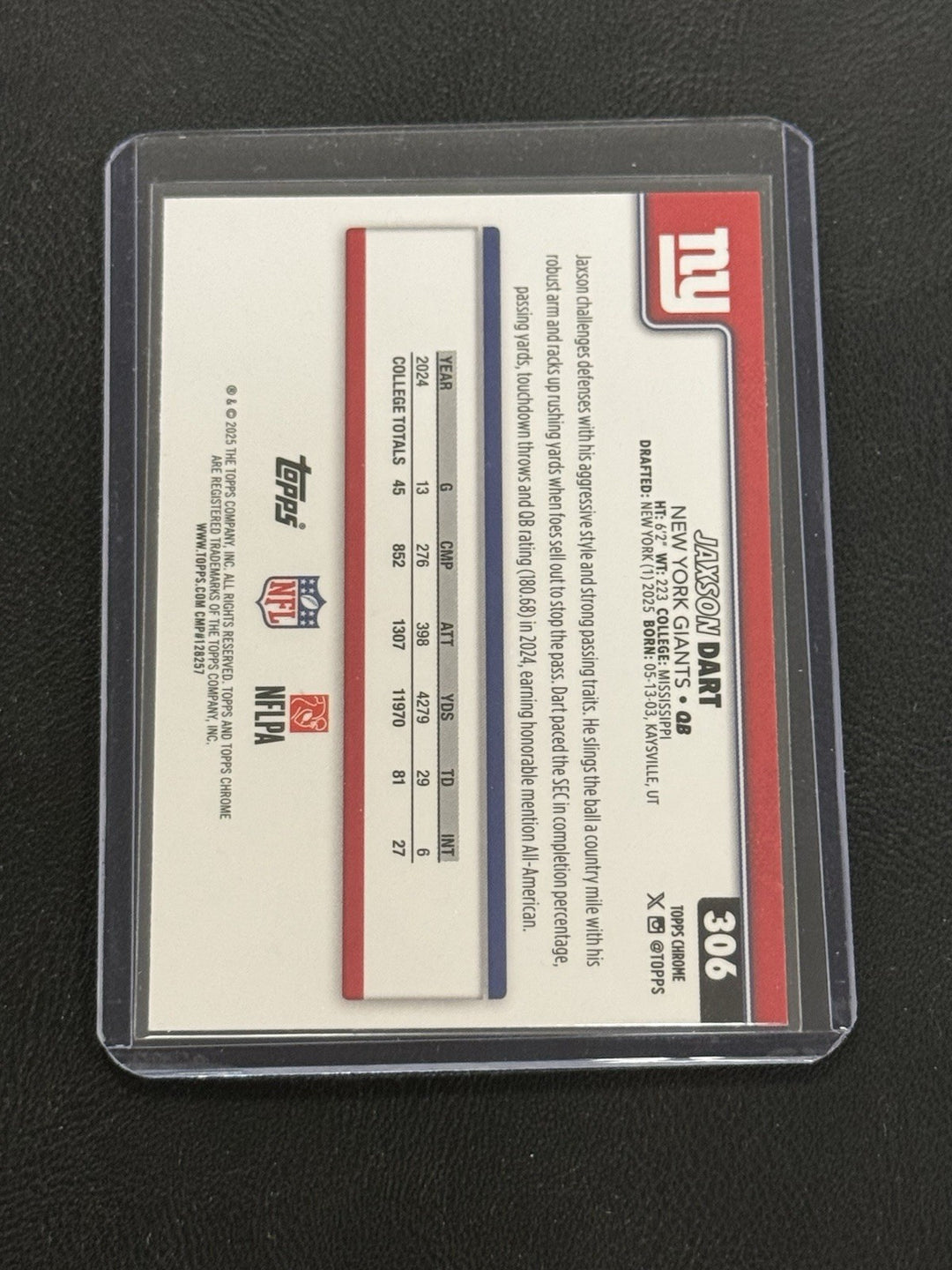 2025 Topps Chrome Jaxson Dart Neon Pulse Refractor Rookie SSP
