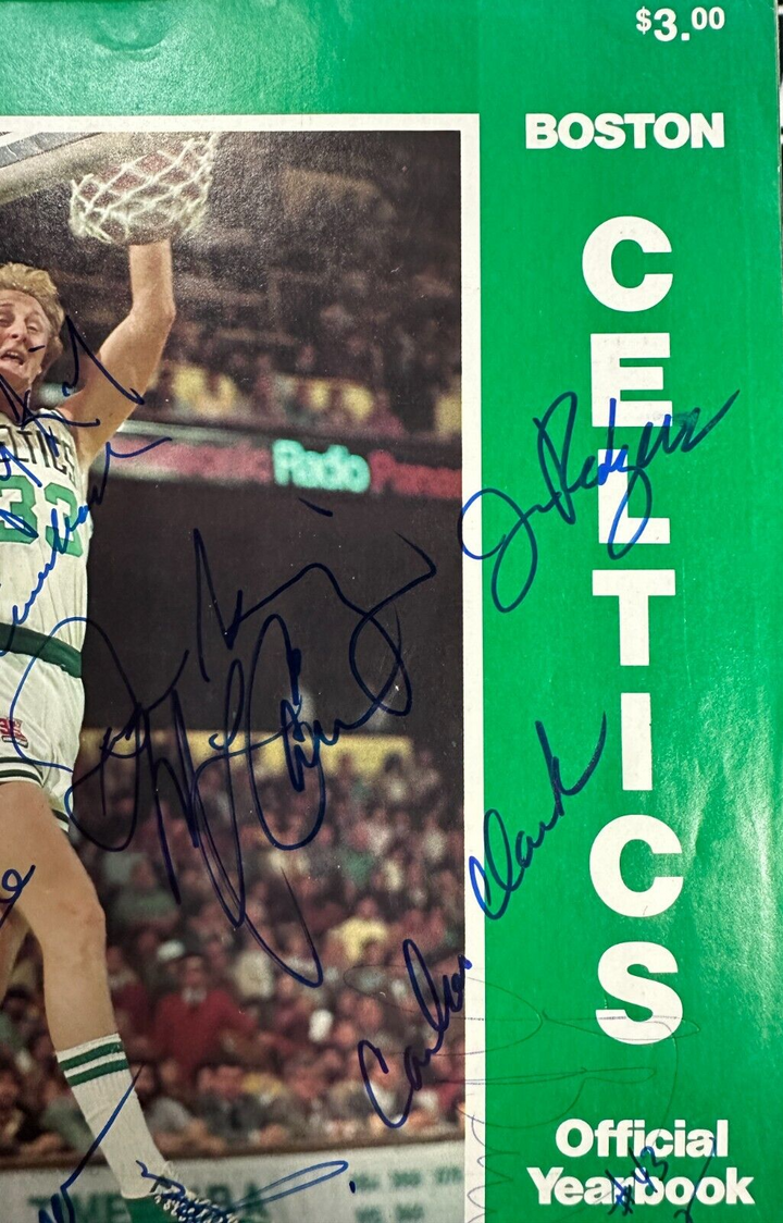 1980-81 Boston Celtics Team Autographed Yearbook Bird Auerbach Parish KC BAS