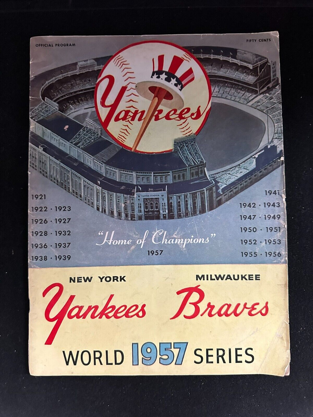 1957 World Series Program Yankees Vs Braves Unscored Mantle Spahn Aaron