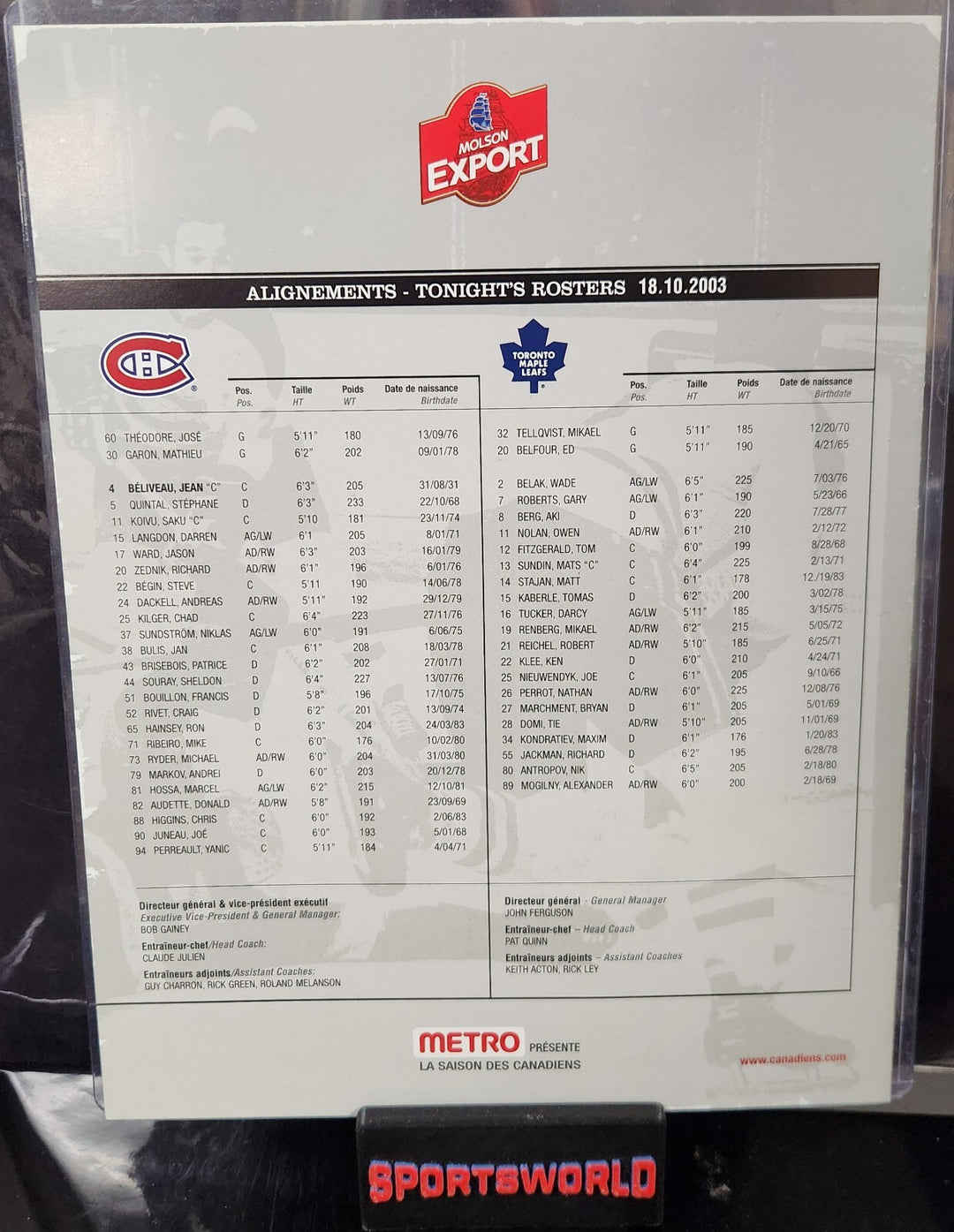 Jean Beliveau Signed 50 Year Tribute Program Montreal Canadiens HOF Beckett COA