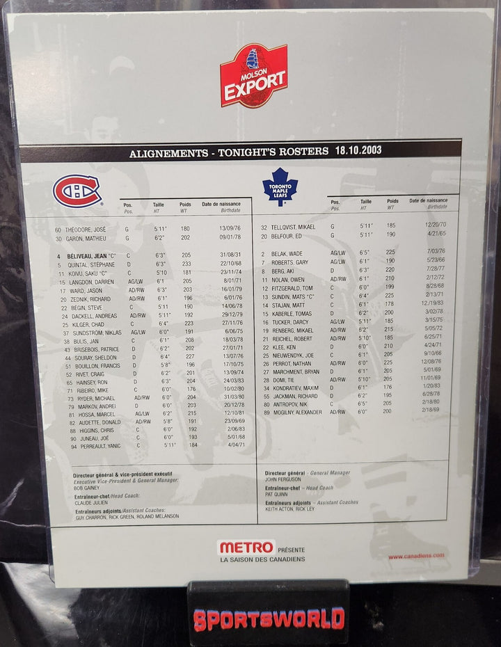 Jean Beliveau Signed 50 Year Tribute Program Montreal Canadiens HOF Beckett COA