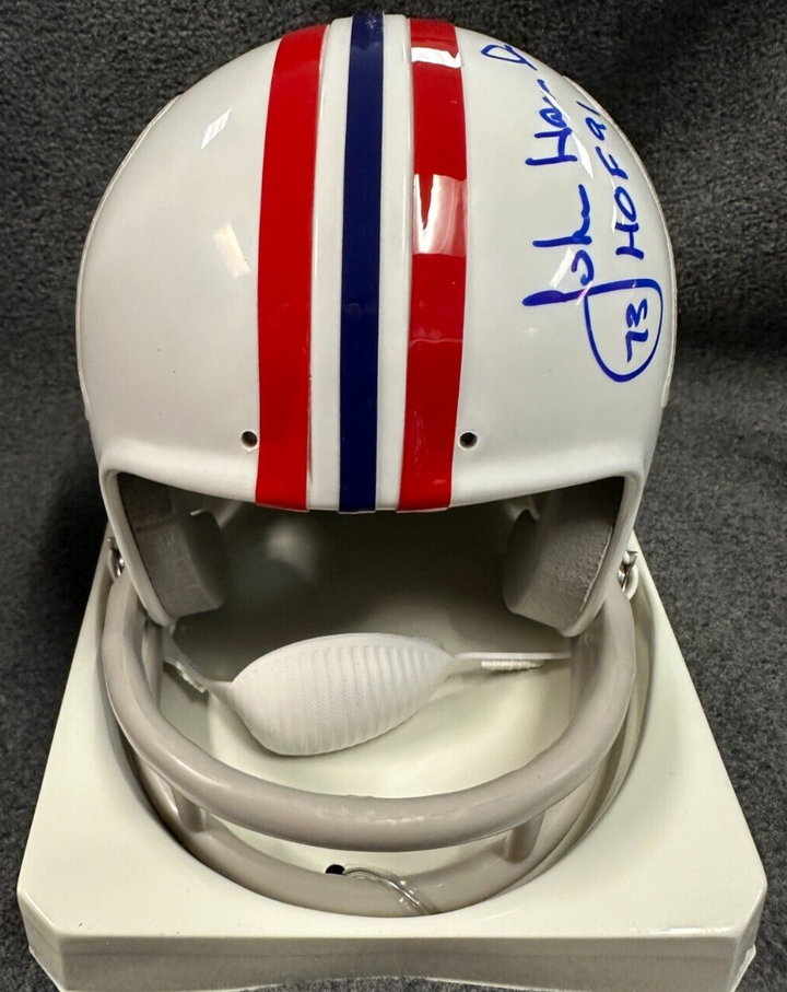 John Hannah Autographed New England Patriots Mini Helmet W/ HOF 91