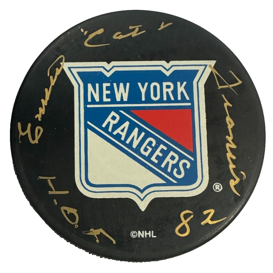 Emile "The Cat" Francis Autographed New York Rangers Hockey Puck W/ HOF 82 NHL