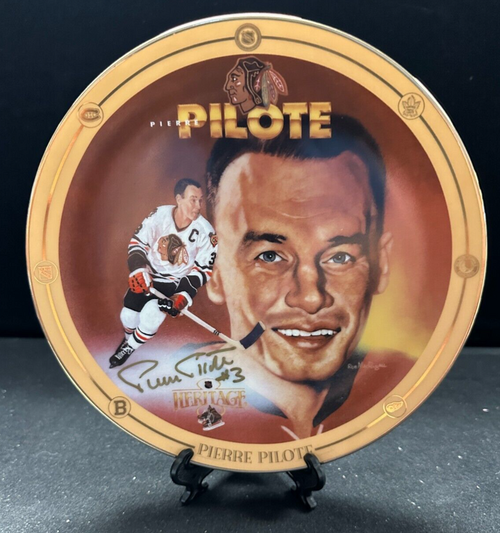 Heritage Legends of Hockey Pierre Pilote Autographed Plate HOF Black Hawks