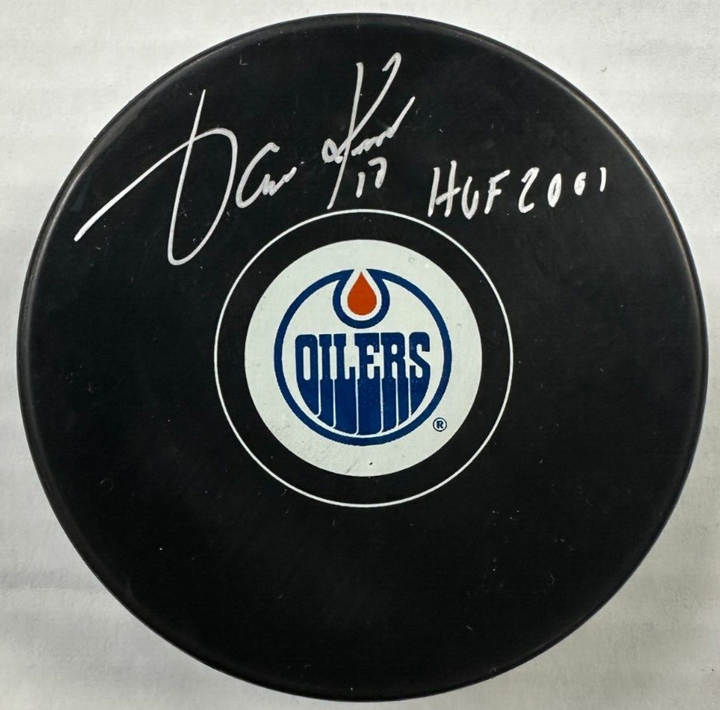 Jari Kurri Autographed Edmonton Oilers Hockey Puck W/ HOF 2001 JSA