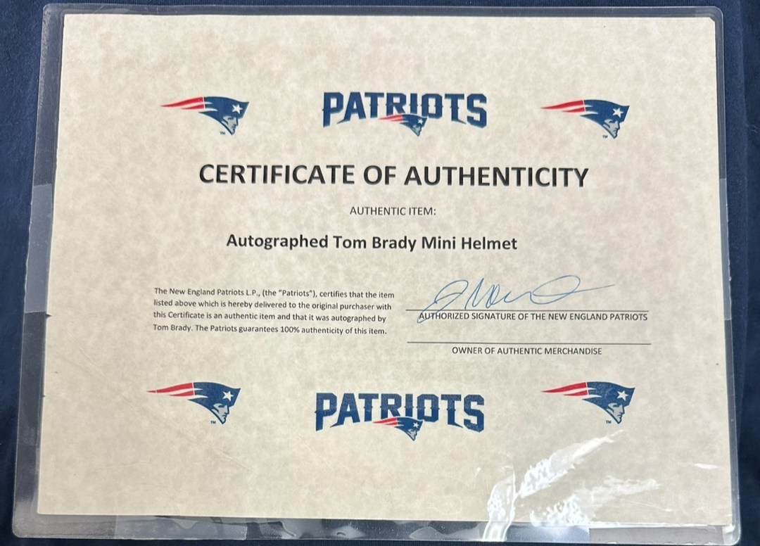 Tom Brady Autographed New England Patriots Mini Helmet Patriots LOA