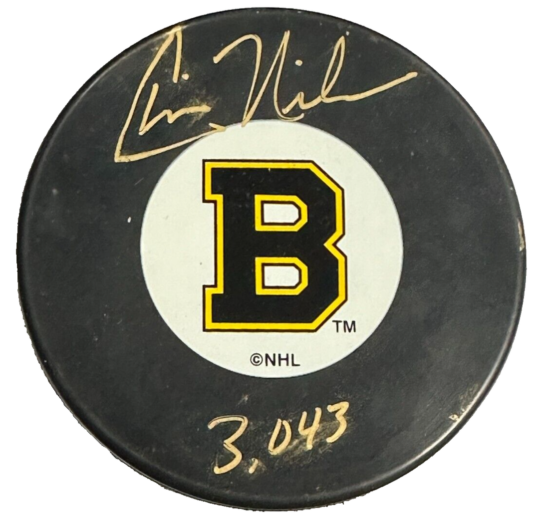 Chris Nilan Autographed Boston Bruins Hockey Puck W/ 3043 Insc NHL