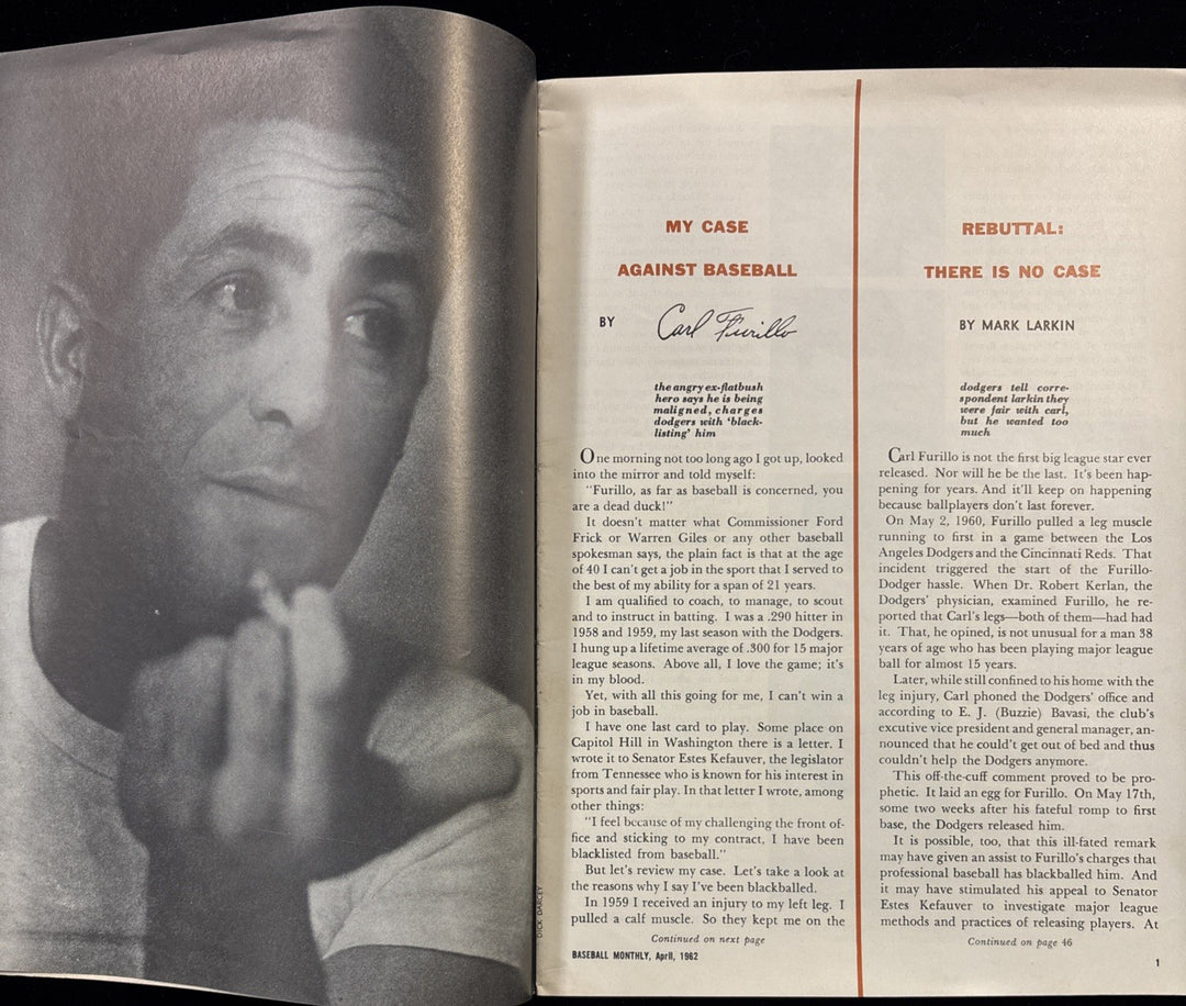 April 1962 Baseball Monthly Carl Furillo Los Angeles Dodgers