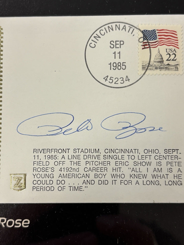 Pete Rose Makes Baseball History 4192 Framed Signed First Day Issue Cache