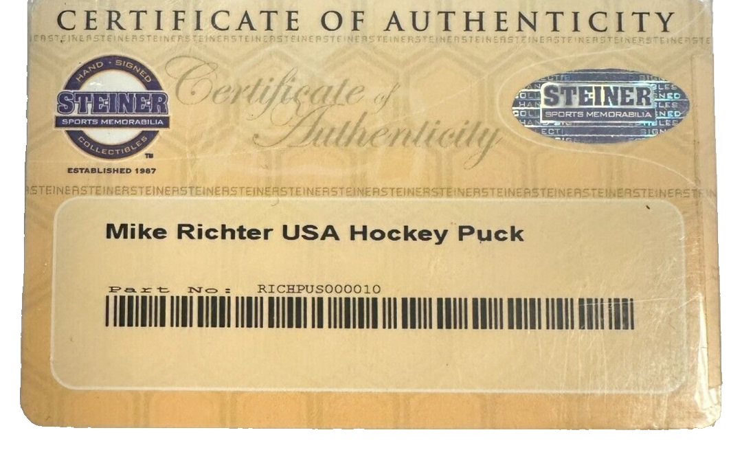 Mike Richter Autographed Team USA Hockey Puck Steiner Sports