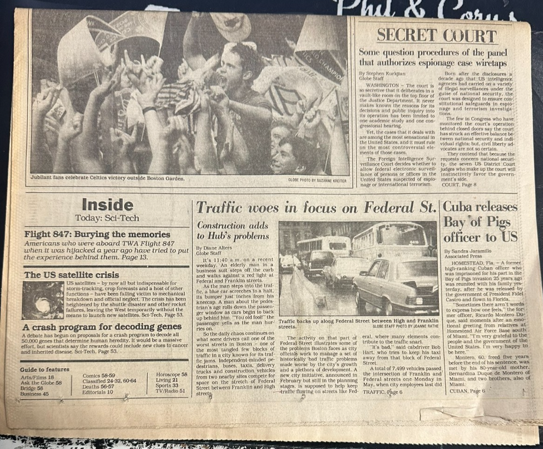 Larry Bird Autographed 6/9/1986 Issue of the Boston Globe World Champions