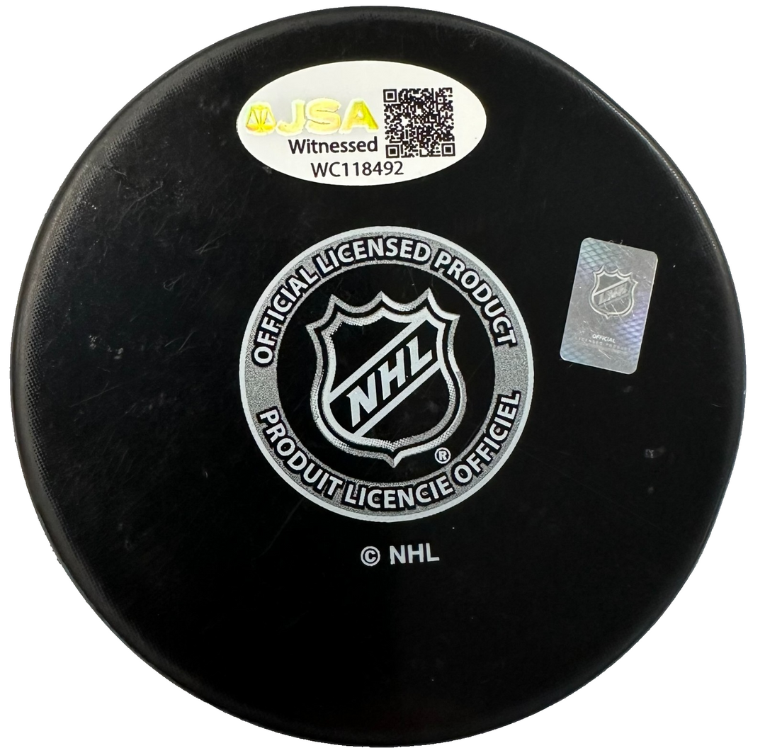 Jeremy Swayman Autographed Boston Bruins Hockey Puck JSA NHL