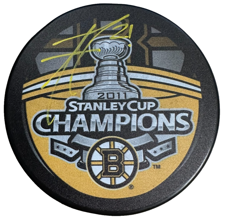 Andrew Ference Autographed 2011 Stanley Cup Champions Puck Bruins JSA