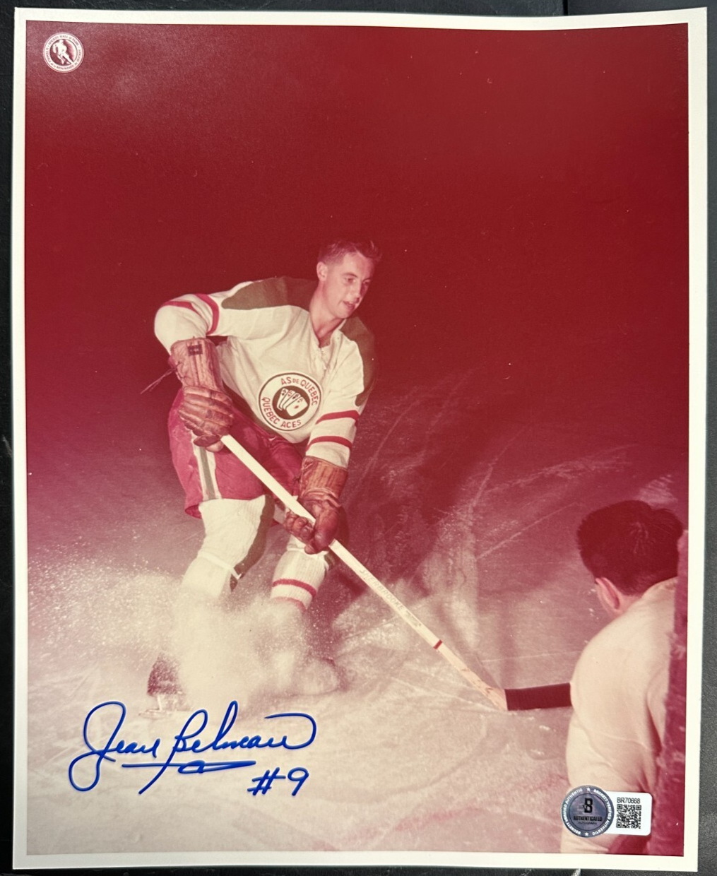Jean Beliveau Autographed Quebec Aces 8x10 Photo HOF BAS Canadiens