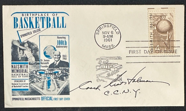 Nat Holman Autographed 1961 Basketball Hall of Fame FDC Cachet C.C.N.Y. HOF