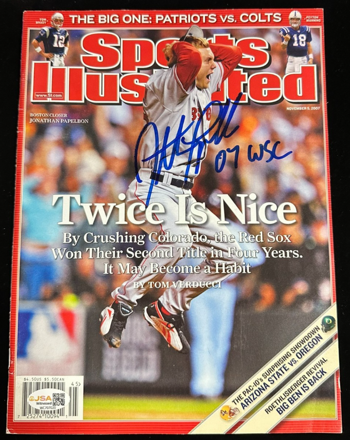 Jonathan Paplebon Autographed 11/5/2007 Issue Sports Illustrated JSA Red Sox WSC