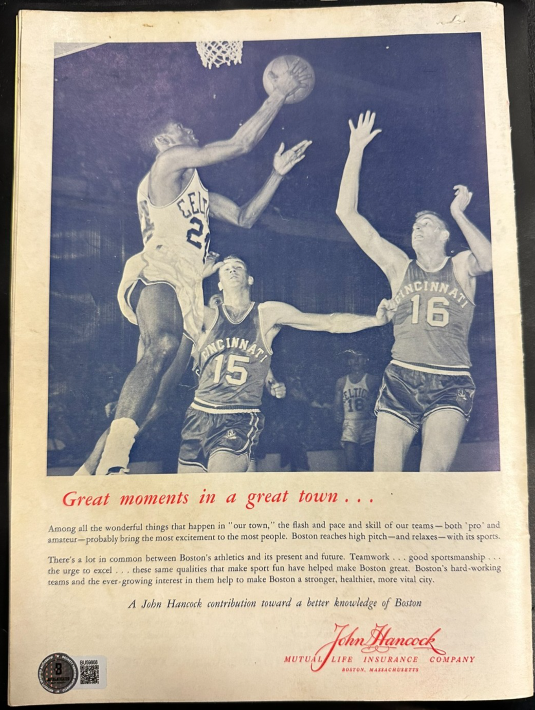 Bob Cousy Signed 1959 Celtics & Warriors Program Chamberlain 1st Game Vs Russell