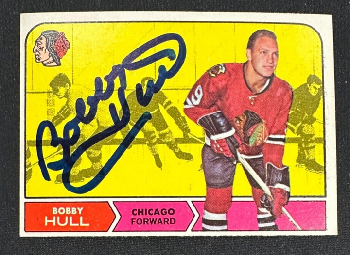 Bobby Hull Autographed 1968-69 Topps Card #16 HOF Black Hawks