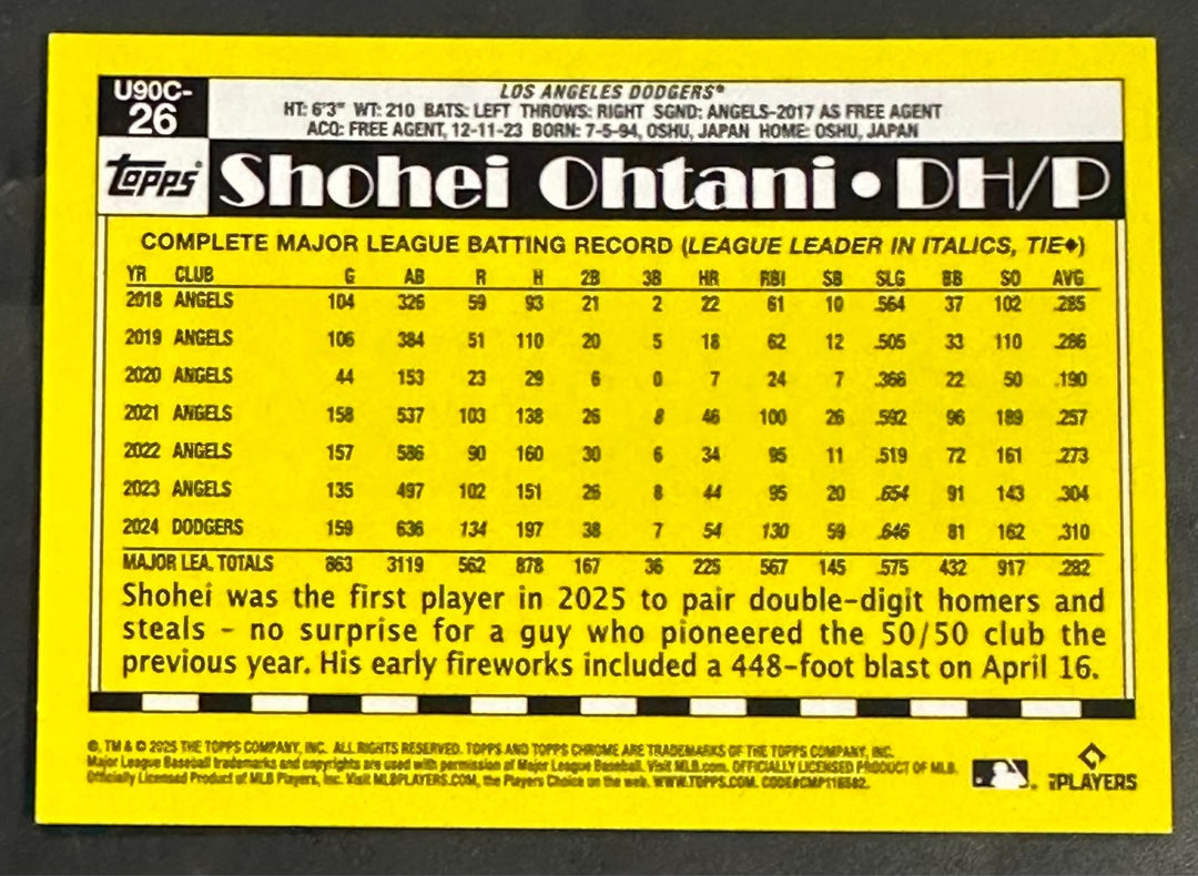 2025 Topps Chrome Shohei Ohtani 1990 Topps Chrome Silver Pack Red Refractor 1/5