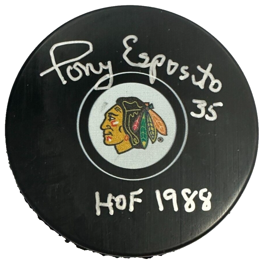 Tony Esposito Autographed Chicago Black Hawks Hockey Puck W/ HOF 1988 JSA NHL