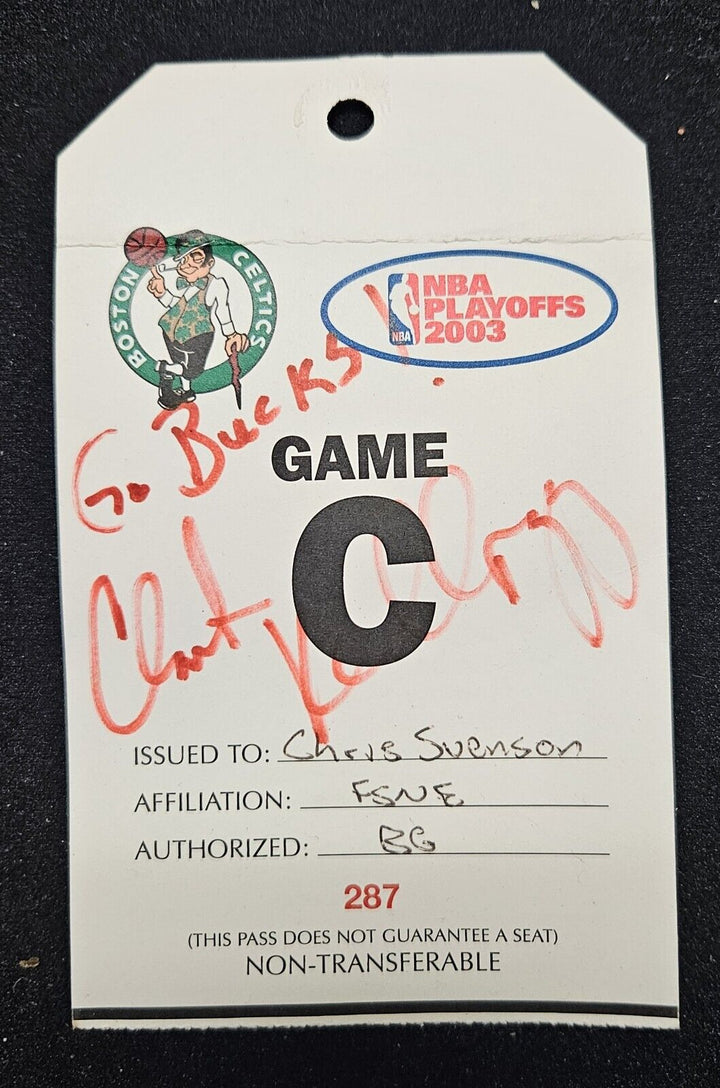 Clark Kellogg Autographed Buckeyes Basketball & 2003 NBA Playoff Press Pass