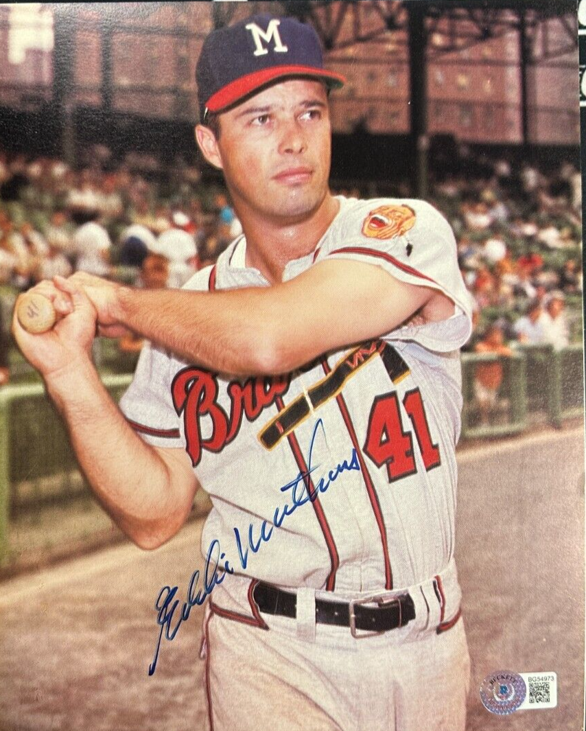 Eddie Mathews Autographed Milwaukee Braves 8x10 Photo BAS HOF