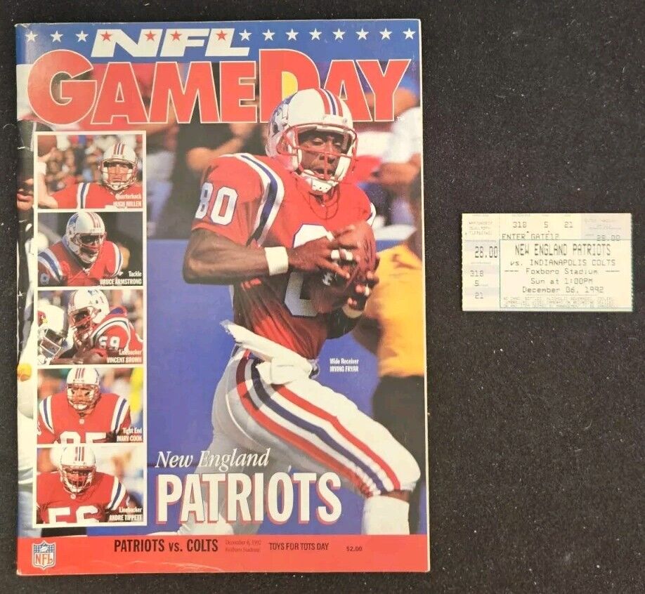 12/6/92 Colts vs. Patriots Game Program & Ticket Stub